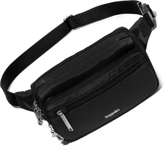 Baggallini Securtex Anti-Theft Belt Fanny Pack for Women RFID Wallet Locking Zipper-Travel Bag Crossbody Purse