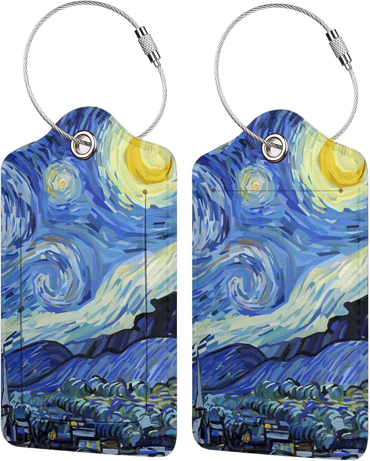 Starry Sky 2 Pcs Luggage Tags, Starry Night Privacy Cover Id Label with Stainless Steel Loop and Address Card for Suitcases & Travel Bags