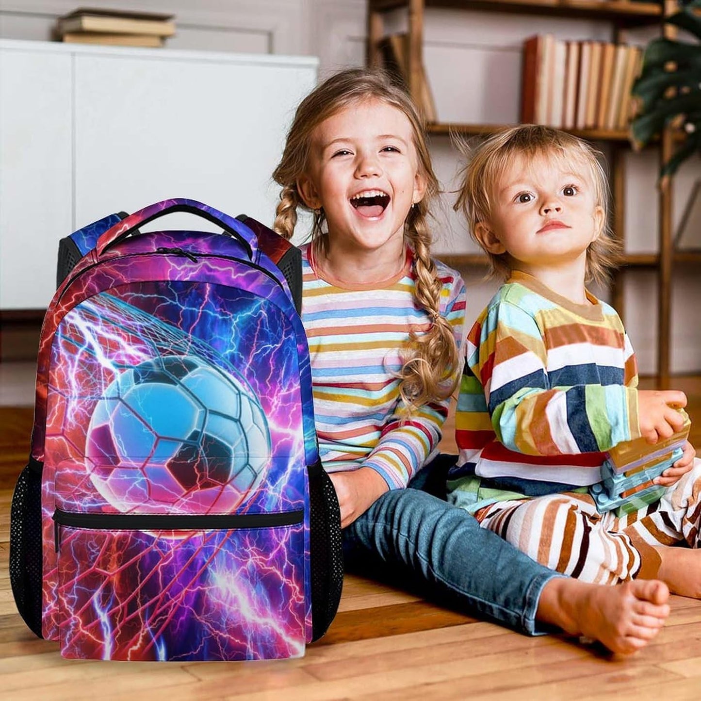 Backpack for Kids - 17 Inch Soccer Backpacks for Kindergarten, Primary School - Large Capacity Toddler Sport School Bag for Soccer Lovers