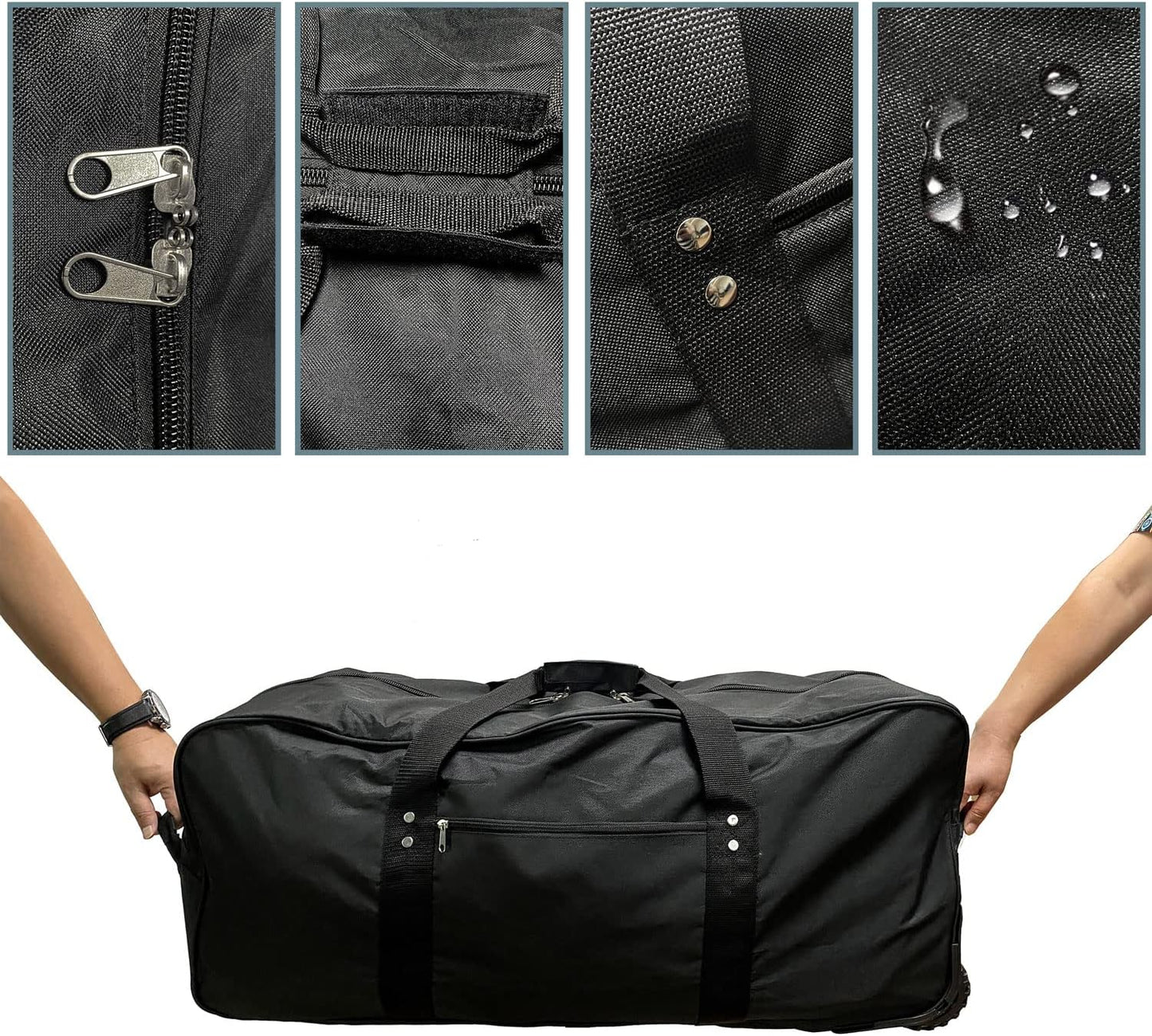 Extra large Foldable Duffle Bag with Bearing Wheels - 29"32"34"36"Heavy-Duty Water-Resistant Travel Duffel for Camping, Moving & Storage Black 600D Oxford