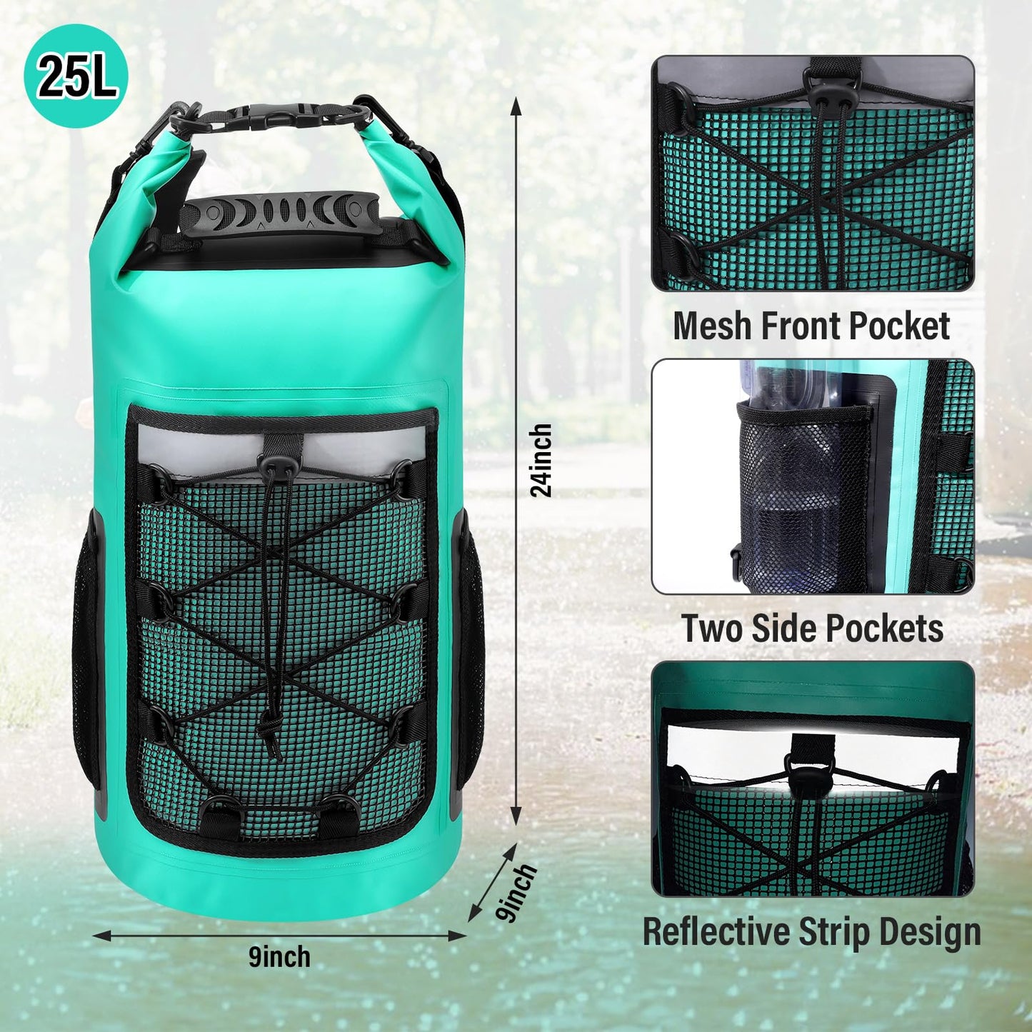 Dry Bag, 25L Roll Top Waterproof Backpack for Kayaking, Boating, Lake Blue
