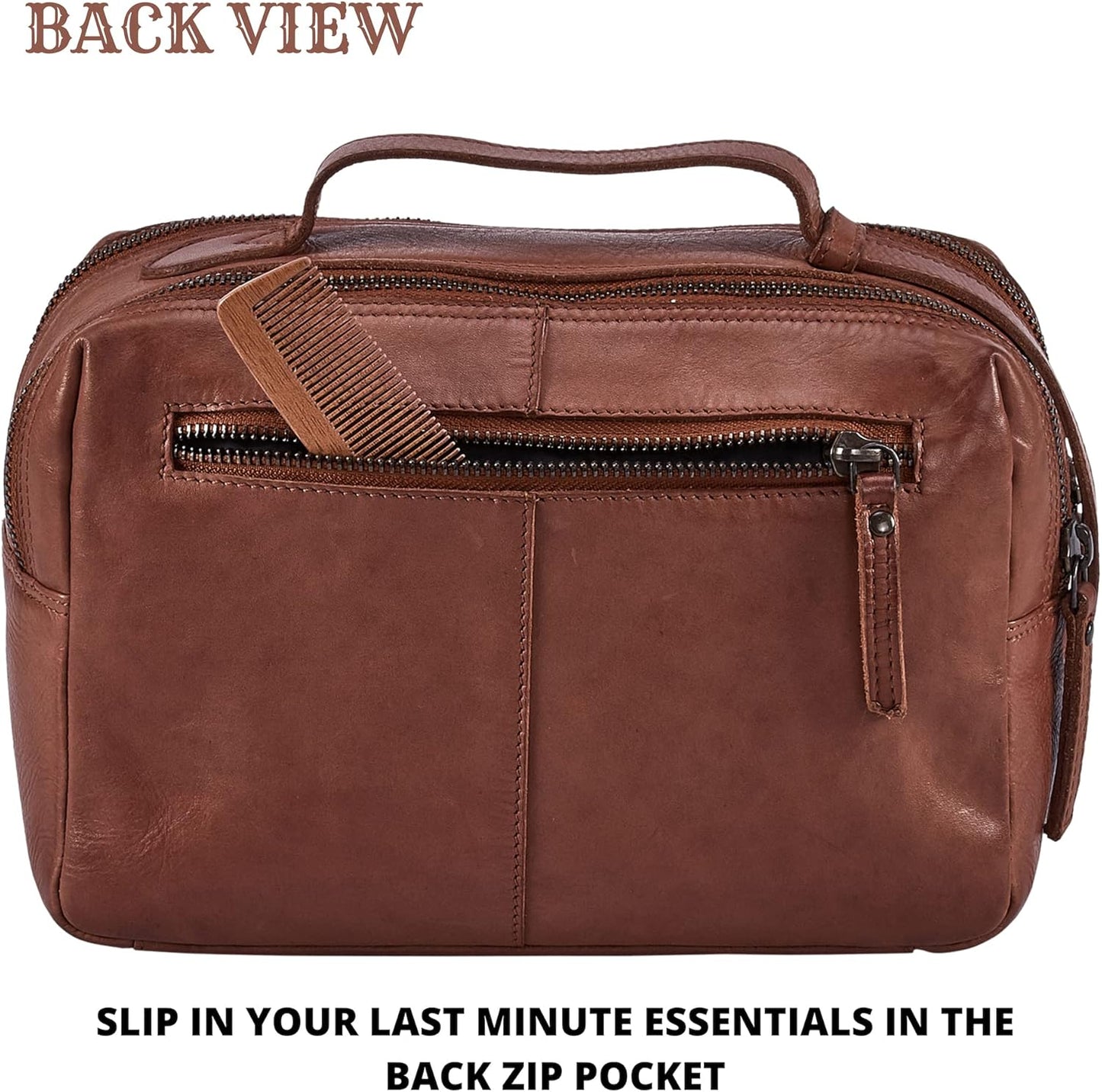 Real Leather Toiletry Bag Dopp Kit for Men Women Travel Shaving Pouch Organiser Double Compartment Cosmetic
