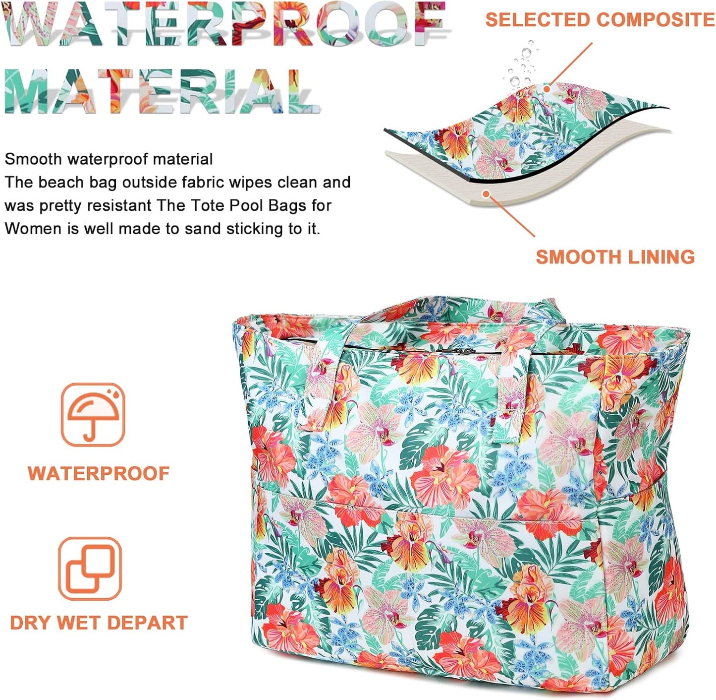 Bluboon Waterproof Beach Tote Pool Bags for Women Ladies Extra Large Carry On Bag With Wet Compartment for Weekender Travel