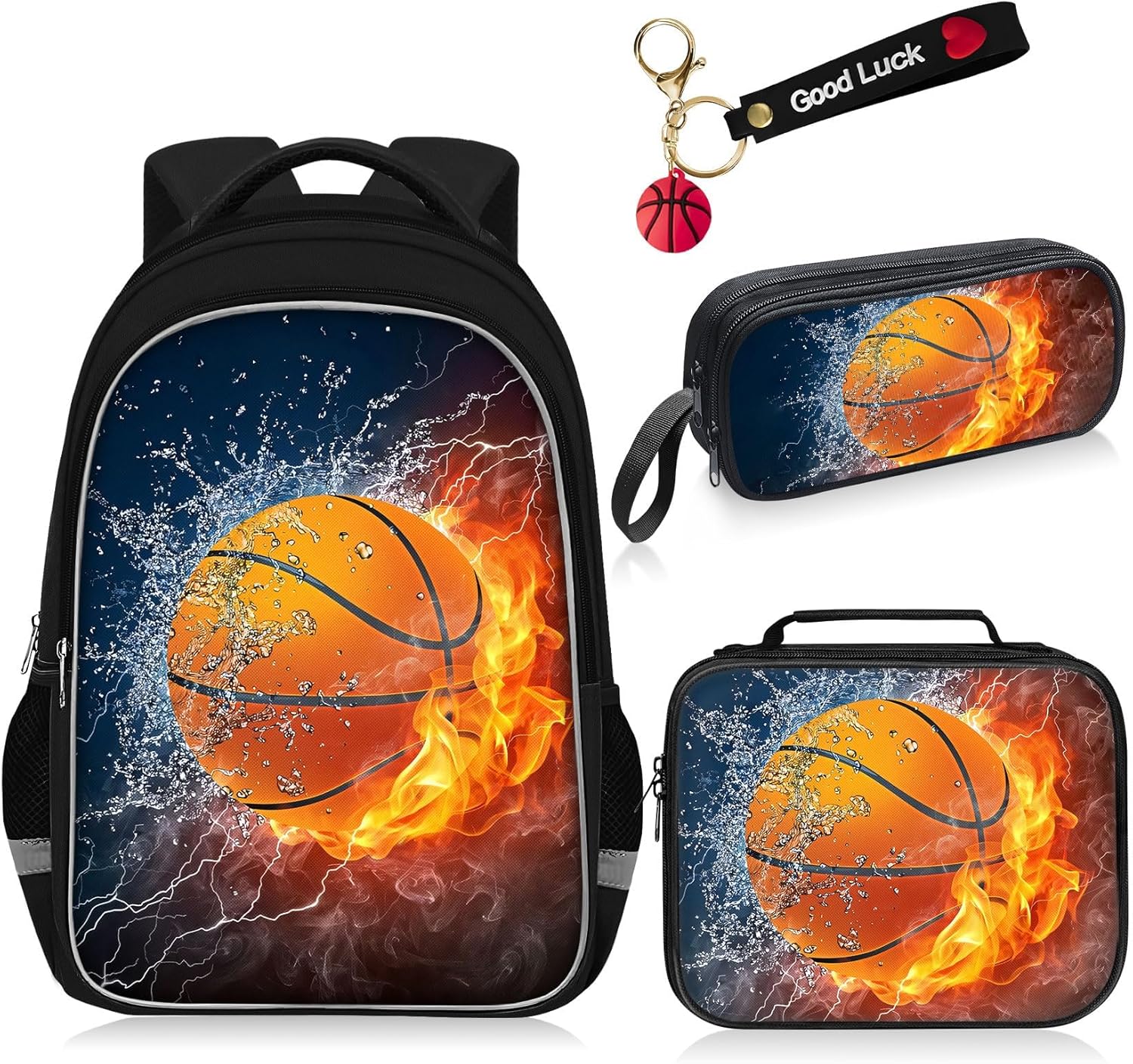 School Backpack for Boys - 4pcs American Football Boys Backpack with Lunch Box Set for Kids