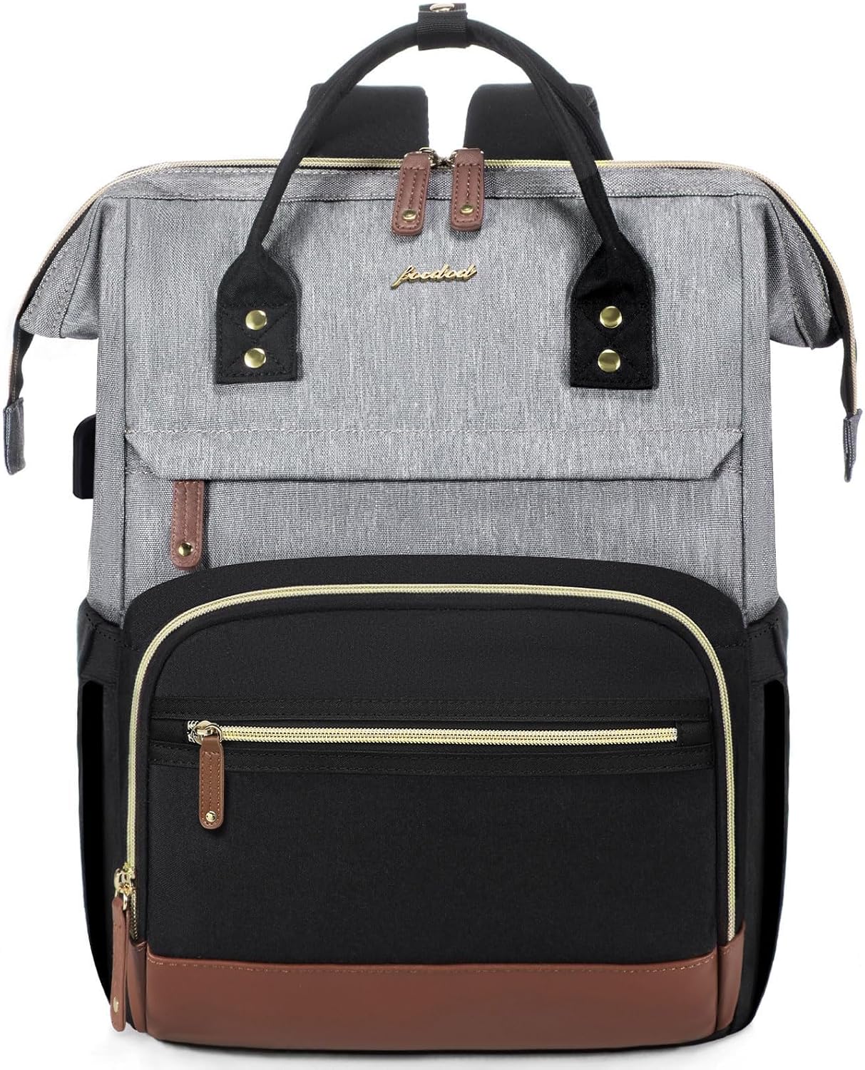 Laptop Backpack for Women Bag 15.6 Inch Work Business Backpacks Purse with USB Port Large Capacity Nurse Bag Backbag, Casual Daypack for Travel, Black-Grey-Brown