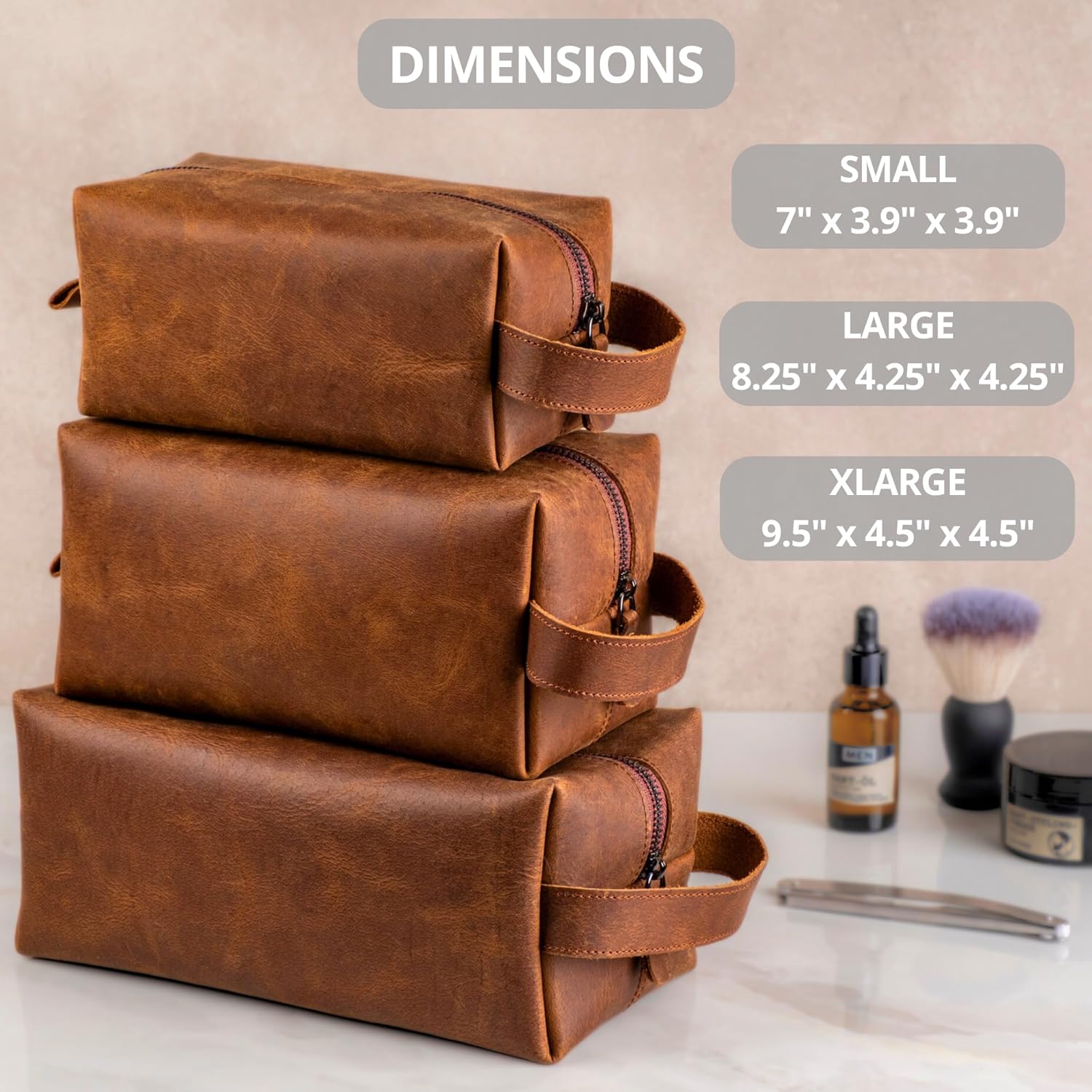 Personalized Leather Toiletry Bag for Men - Handmade Custom Engraved Dopp Kit, Gift for Dad
