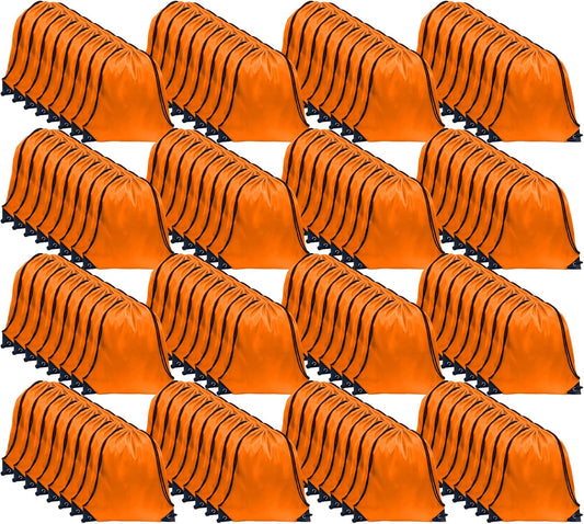 GoodtoU Drawstring Bags, Nylon Backpacks with Drawstring Closure for Sport, Traveling, Team (Orange, 128Pcs)