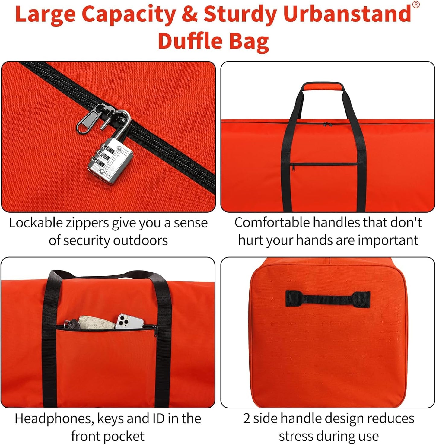 Urbanstand 52 Inch Large Duffle Bag for Travel Camping Sport Equipment Storage Bag with 2-way Lockable Zippers Orange