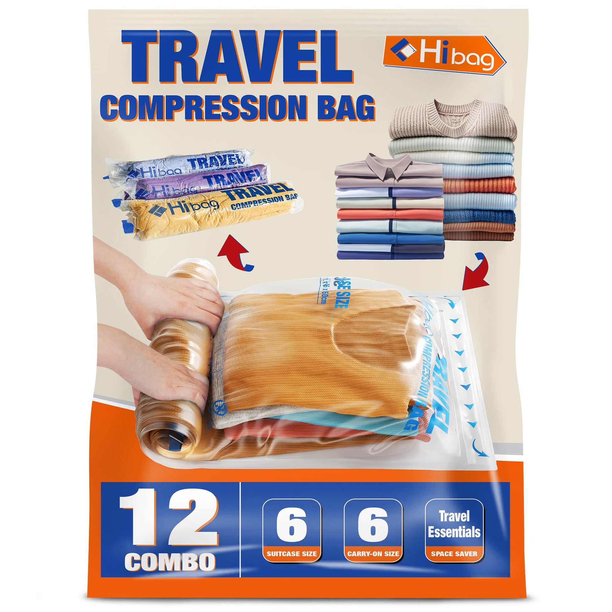 Compression Bags for Travel Essentials, Roll Up Bags No Vacuum Needed