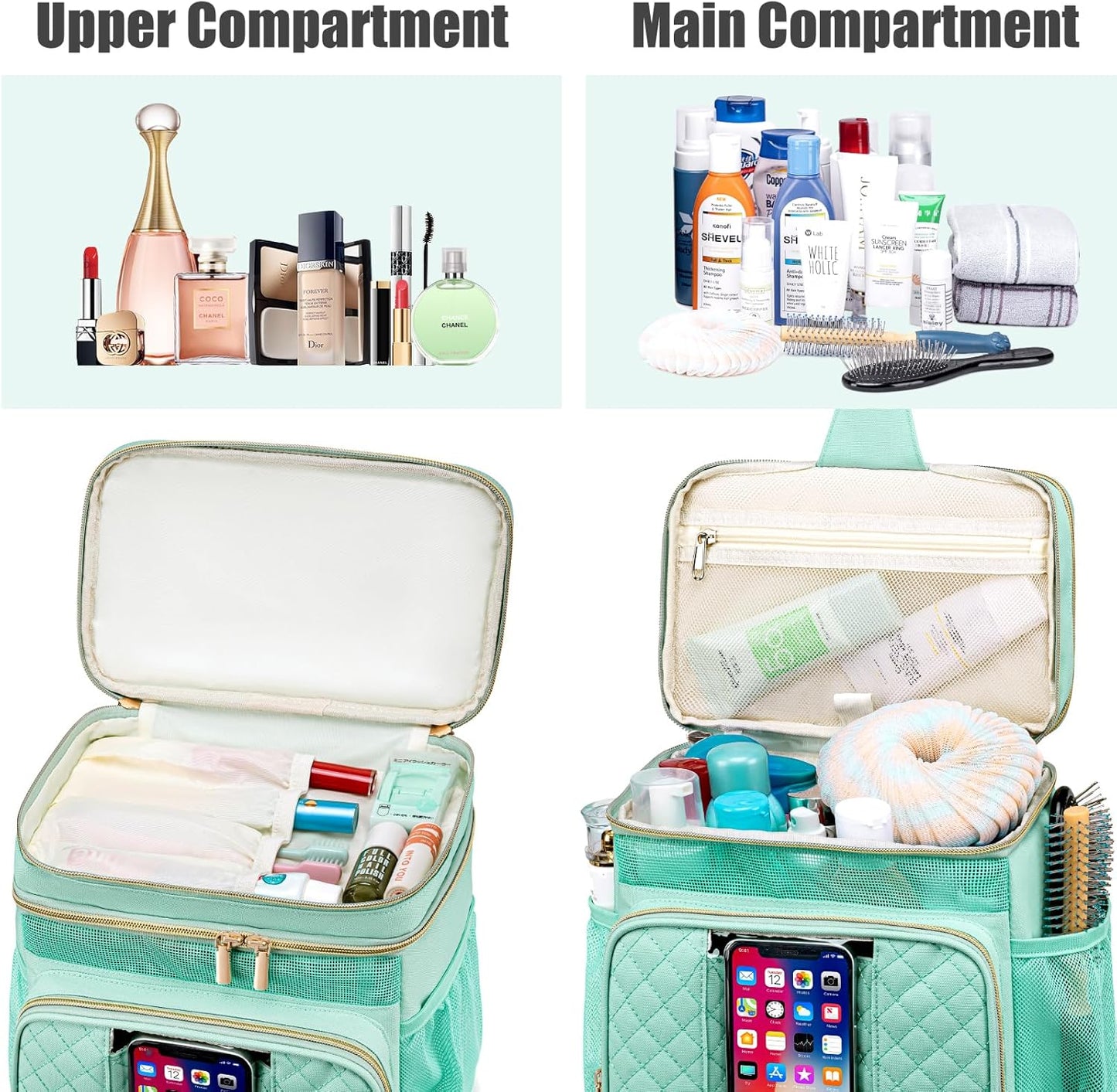 Large Toiletry Bag for Women Men,Bathroom Bag,Water Resistant Shower Bag,Makeup Bag,Portable Shower Caddy for College Dorm,Hanging Travel Toiletry Bag with Transparent Waterproof Phone Pocket