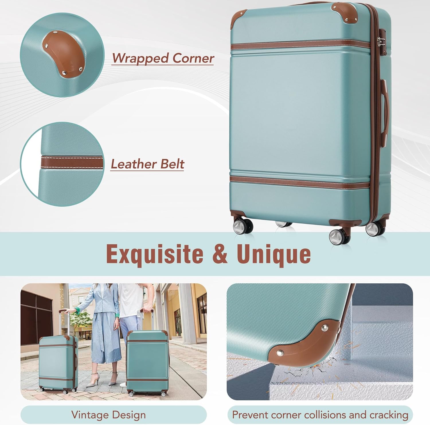Merax Luggage Set 2 Piece Suitcase Set with Cosmetic Case Expandable Spinner Wheels Vintage Luggage