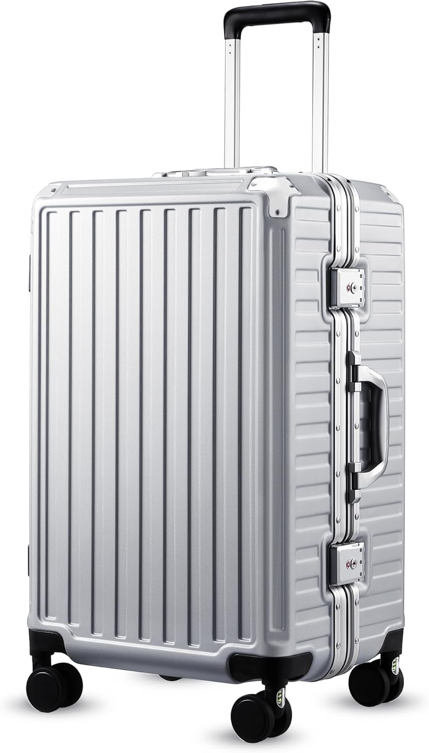 Checked Luggage with Spinner Wheels, 8010S Aluminum Frame Zipperless Polycarbonate Hard Shell