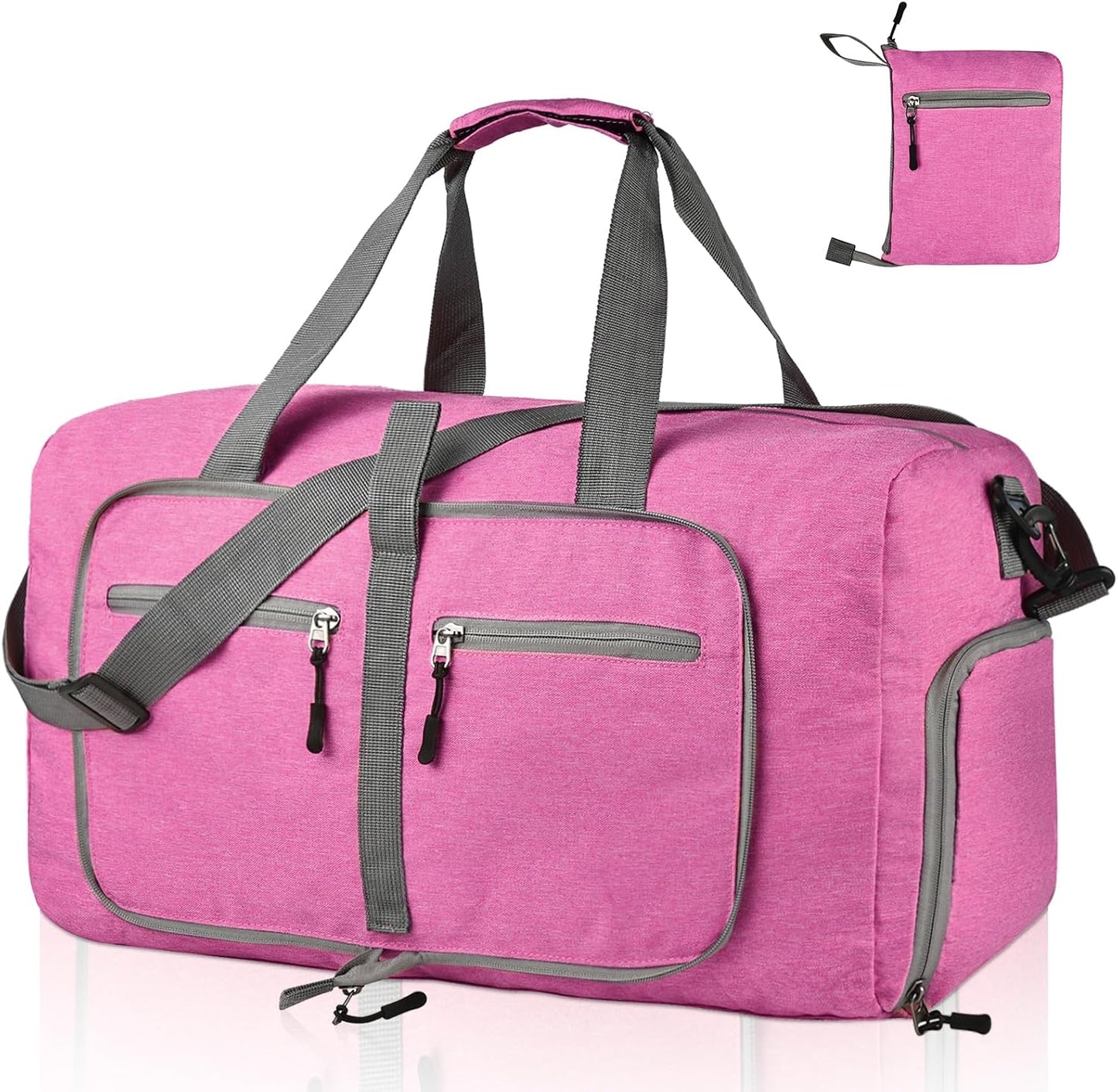 Dimayar 65L Travel Duffle Bag for Men Women - Foldable Duffel Bag with Shoes Compartment - Overnight Bags Waterproof & Tear Resistant(Rouge Pink)