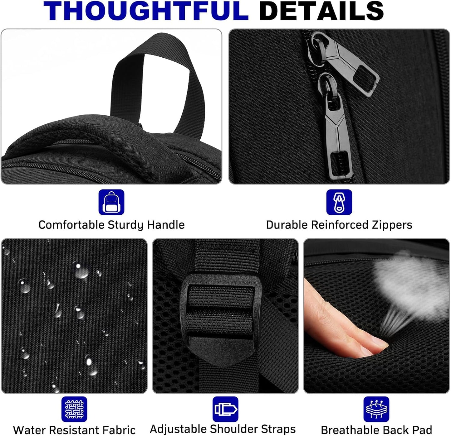 School Laptop Backpack for Women Men: 17.3 Inch College High School Backpacks with USB Charging Port Waterproof Travel Back Pack with Anti-theft Pockets Casual Work Daypack for Boys Students (Black)