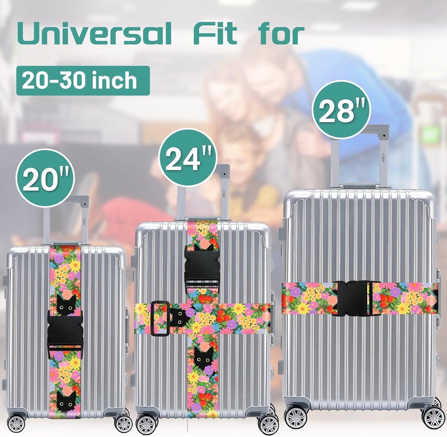 Slohif Luggage Straps for Suitcases Travel Belt Accessories Luggage Connector Identifiers 2 Pack Over Handle with Buckle Unique Nylon Adjustable Strap for Sleeping Bag Car Seat Cat