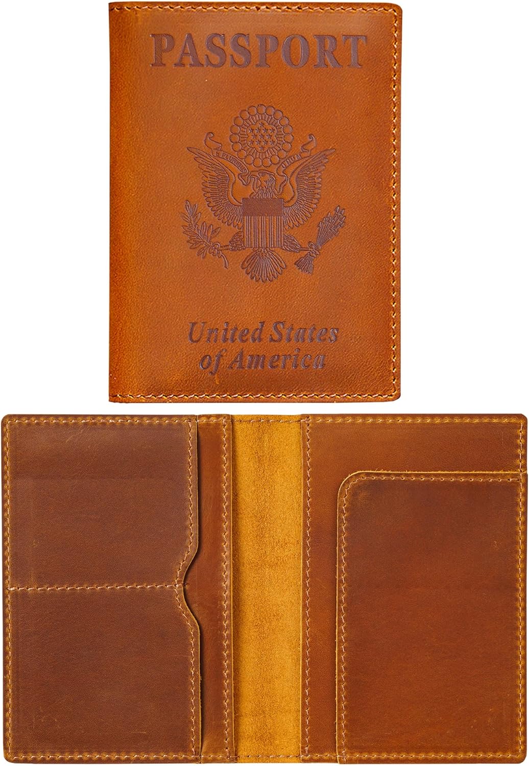 HIFA Leather Passport Holder, Handmade Passport Cover with Card and Ticket Slot - Genuine Leather