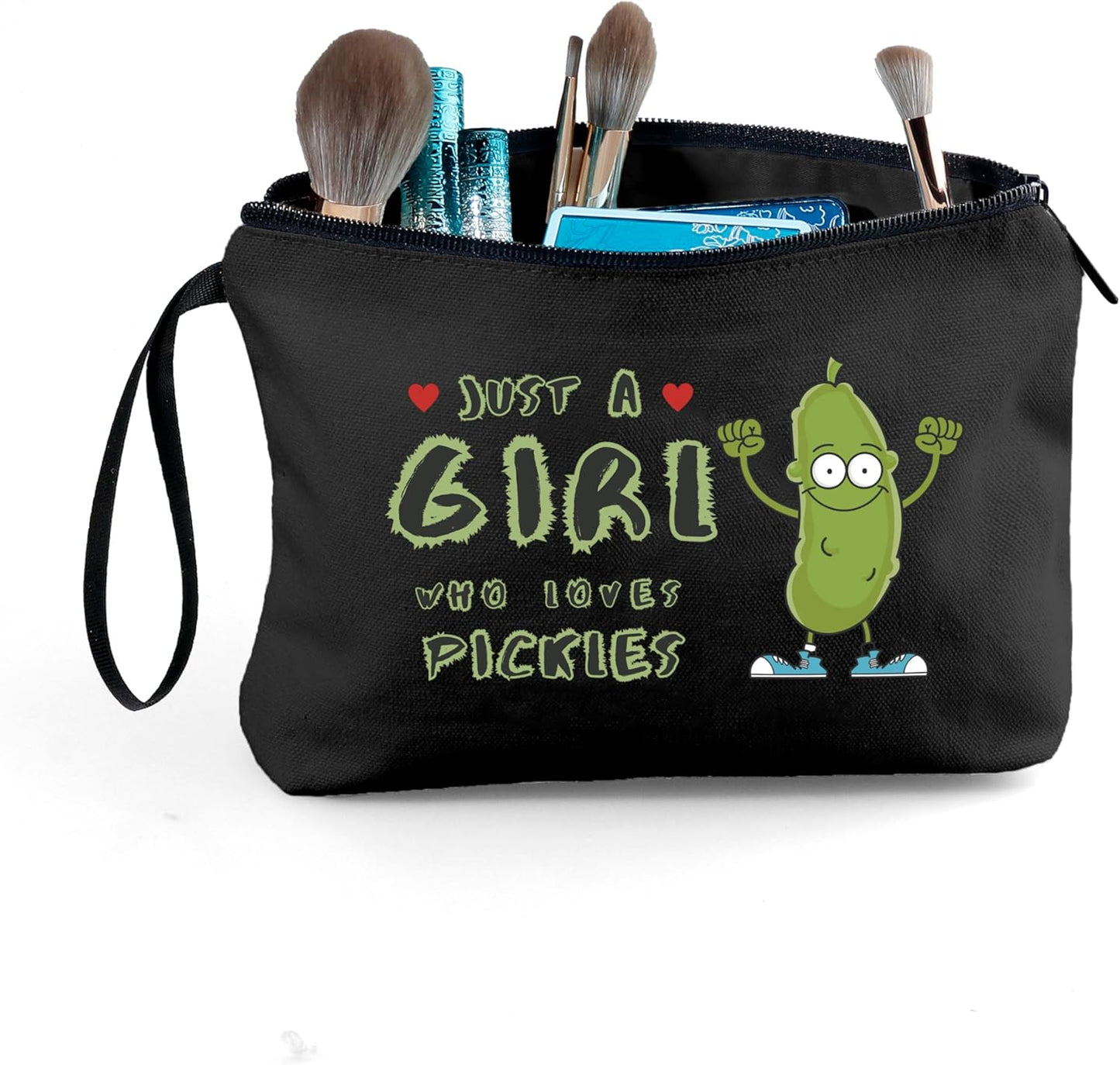 SEAMOON Pickle Friend Birthday Quirky Funny Gag Gifts for Women Sister Teens Girls Granddaughter Small Black Makeup Cosmetic Bag