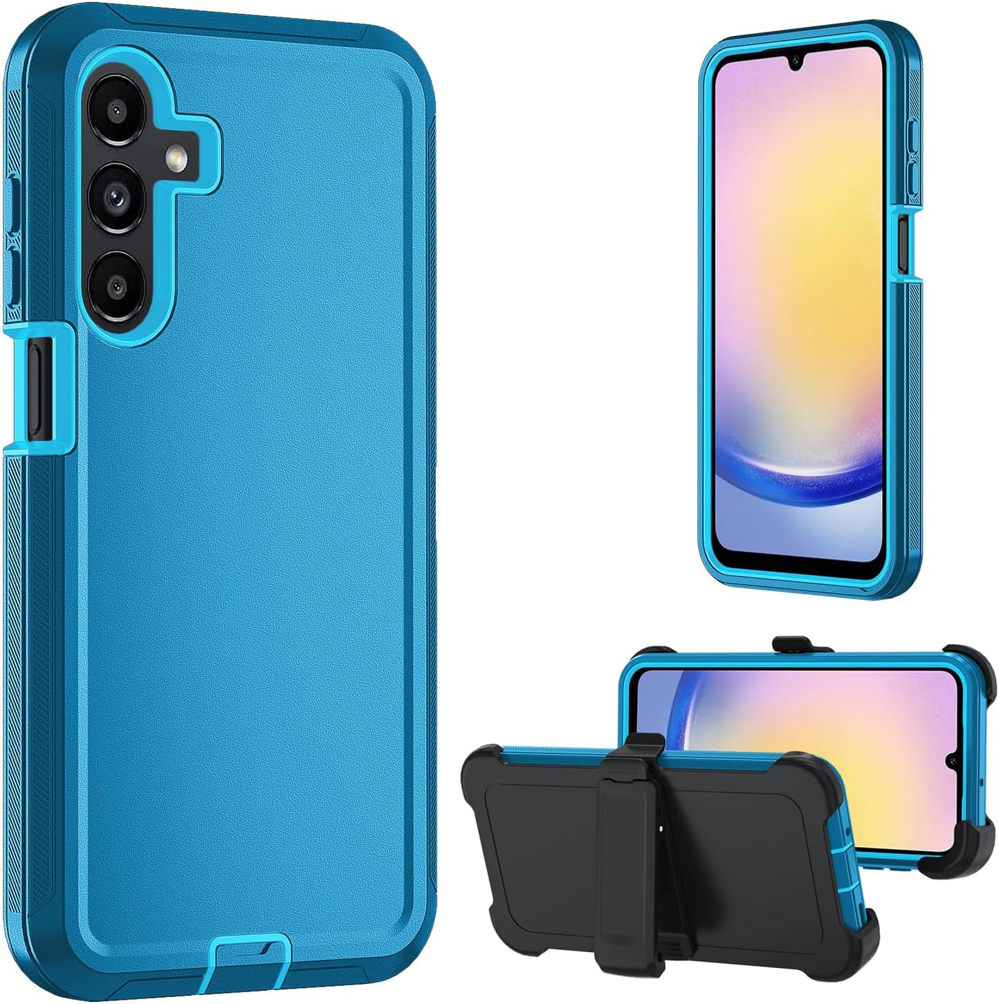 for Samsung Galaxy A17 5G case,A16 5G Heavy Duty case,with A Tempered Glass Screen Protector, [Military Grade Protective ] [Shockproof] [Dropproof] [Dust-Proof] (with Belt Clip-Lake Blue)