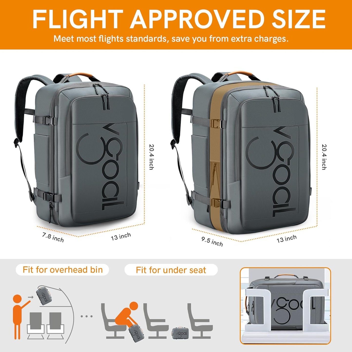 VGOAL Carry On Backpack, Travel Backpack Expandable with Packing Cubes, Weekender Backpack for Men Women (FG6318)