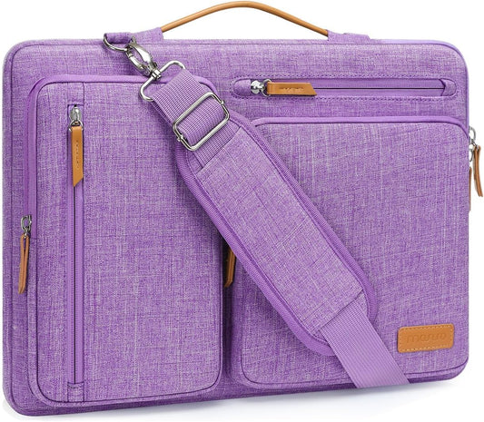 MOSISO 360 Protective Laptop Shoulder Bag,15 inch Computer Bag Compatible with MacBook Air M4 M3 M2/Pro A1990 A1707, Dell XPS Plus,Side Open Messenger Bag with 4 Zipper Pockets&Handle, Lilac