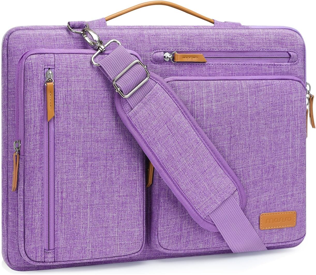 MOSISO 360 Protective Laptop Shoulder Bag,17-17.3 inch Computer Bag Compatible with MacBook, HP, Dell, Lenovo, Asus Notebook,Side Open Messenger Bag with 4 Zipper Pockets&Handle, Lilac