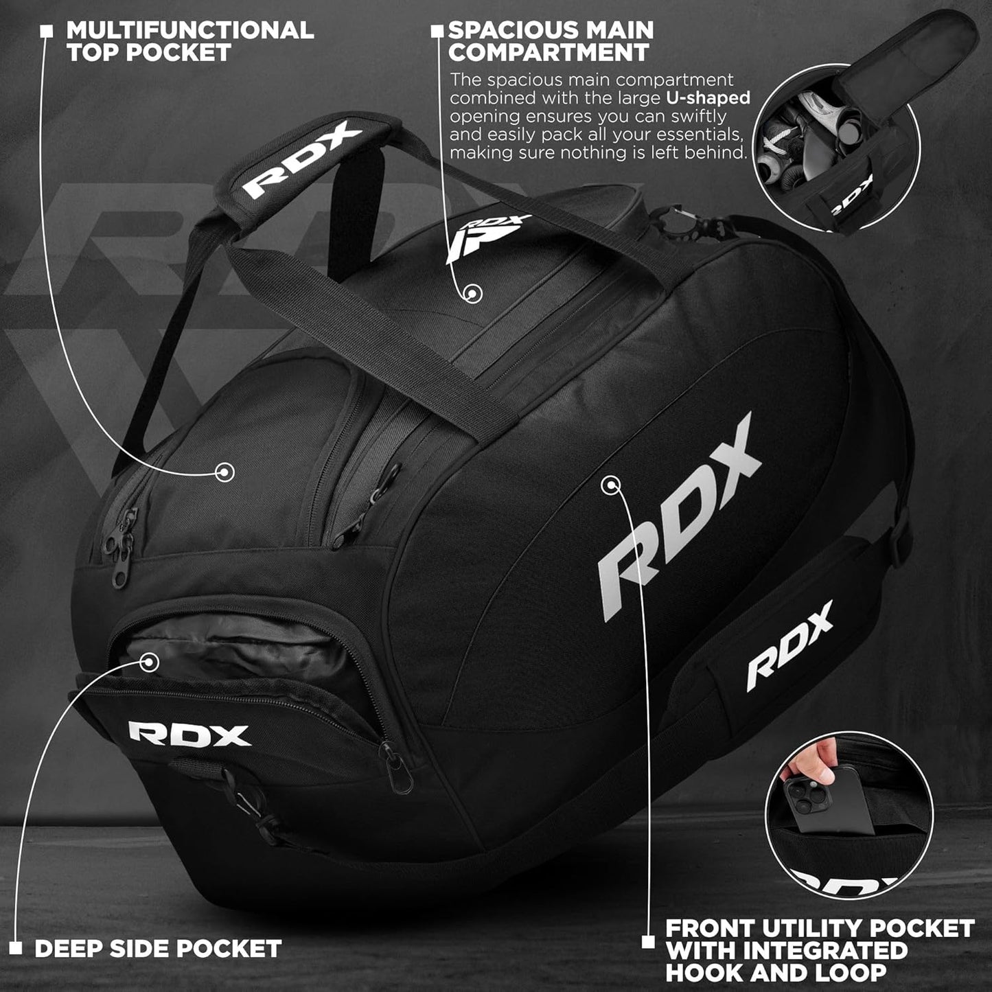 RDX 50L Gym Bag with Ventilated Shoes Compartment, All In One Backpack Duffle Holdall, Fitness Sports MMA Boxing Yoga Swim Gear Sportswear Bag, Weekend Overnight Travel Hiking Rucksack for Men Women
