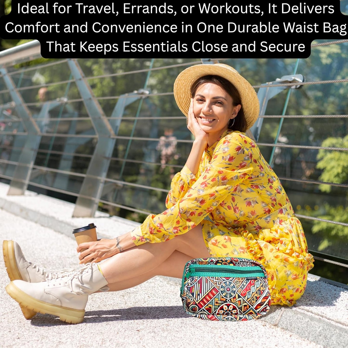 Yewande&co Neoprene Fanny Pack Belt Bag – Lightweight Waterproof Waist Bag with Adjustable Strap, 3 Zippered Pockets, Crossbody Belt Bag for Travel, African Design Crossbody Bags (Petals)