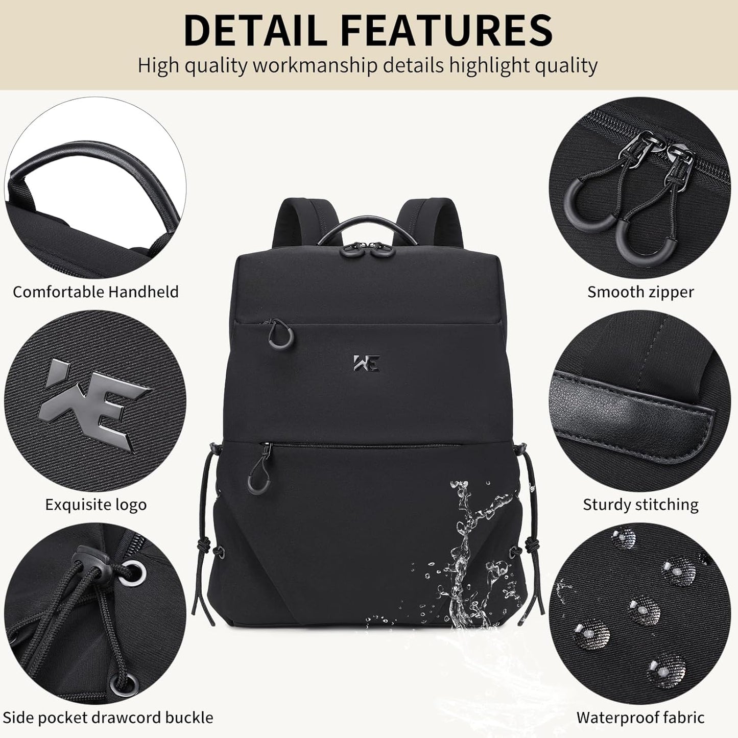 DUSLANG 15.6 Inch Laptop backpack for Men and Women, Anti theft Laptop backpack with USB Charging Port for College, Business, Black
