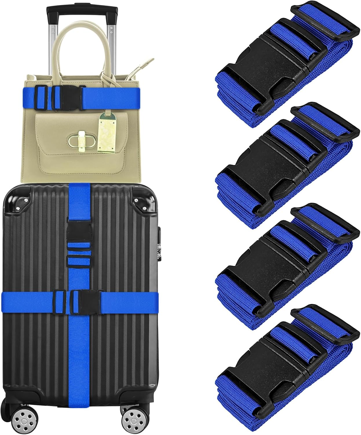 Vivinin 4 Pack Luggage Straps, Nylon Luggage Belt with Buckle Closure, Adjustable 3-5.5ft, Blue