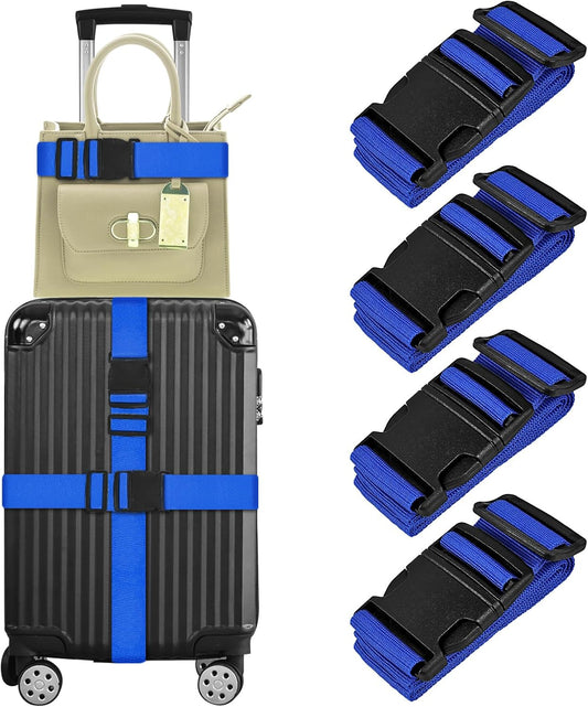 Vivinin 4 Pack Luggage Straps, Nylon Luggage Belt with Buckle Closure, Adjustable 3-5.5ft, Blue