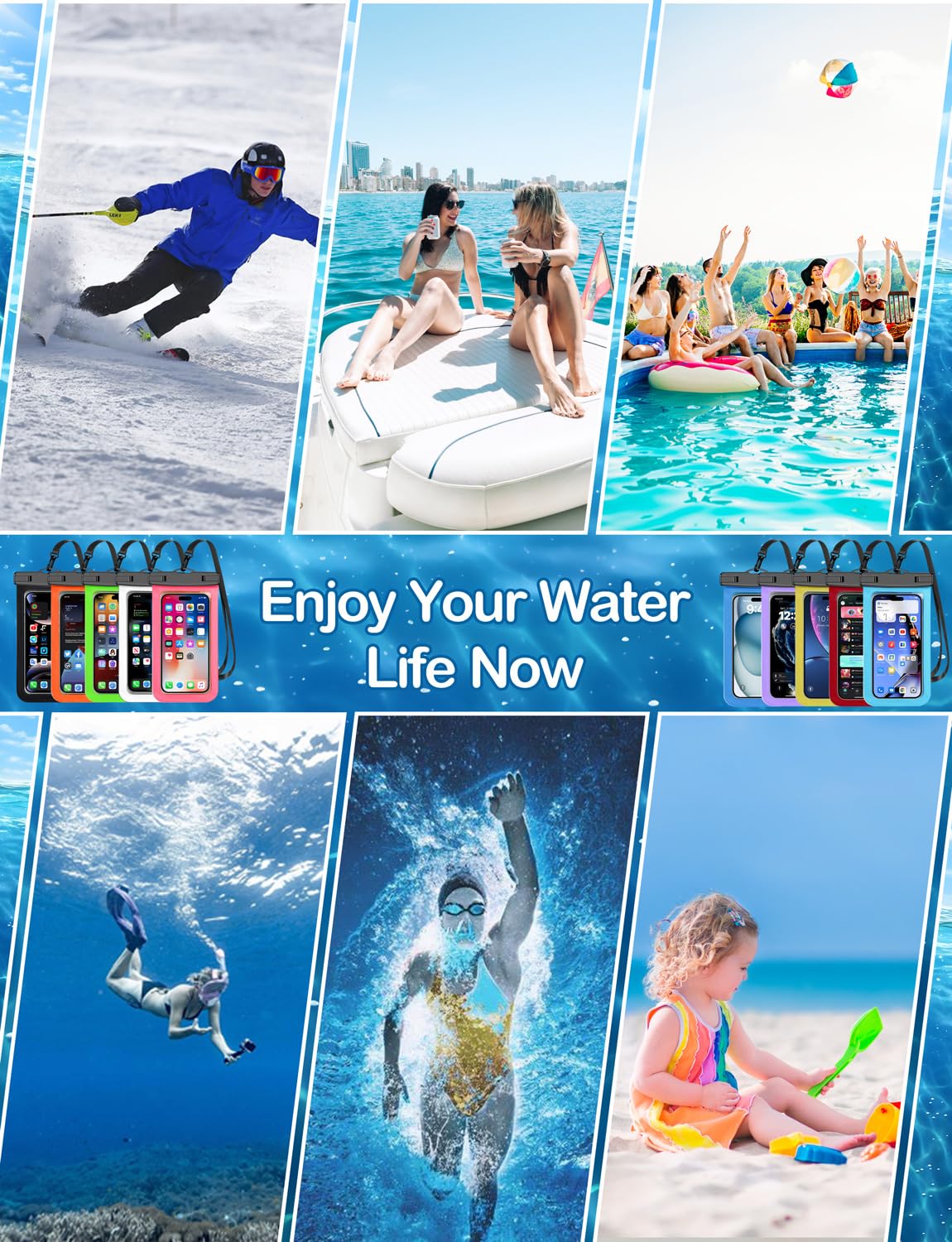 Waterproof Phone Pouch,2 Pack Black White Phone Waterproof Case,Cell Phone Dry Bag,Protection