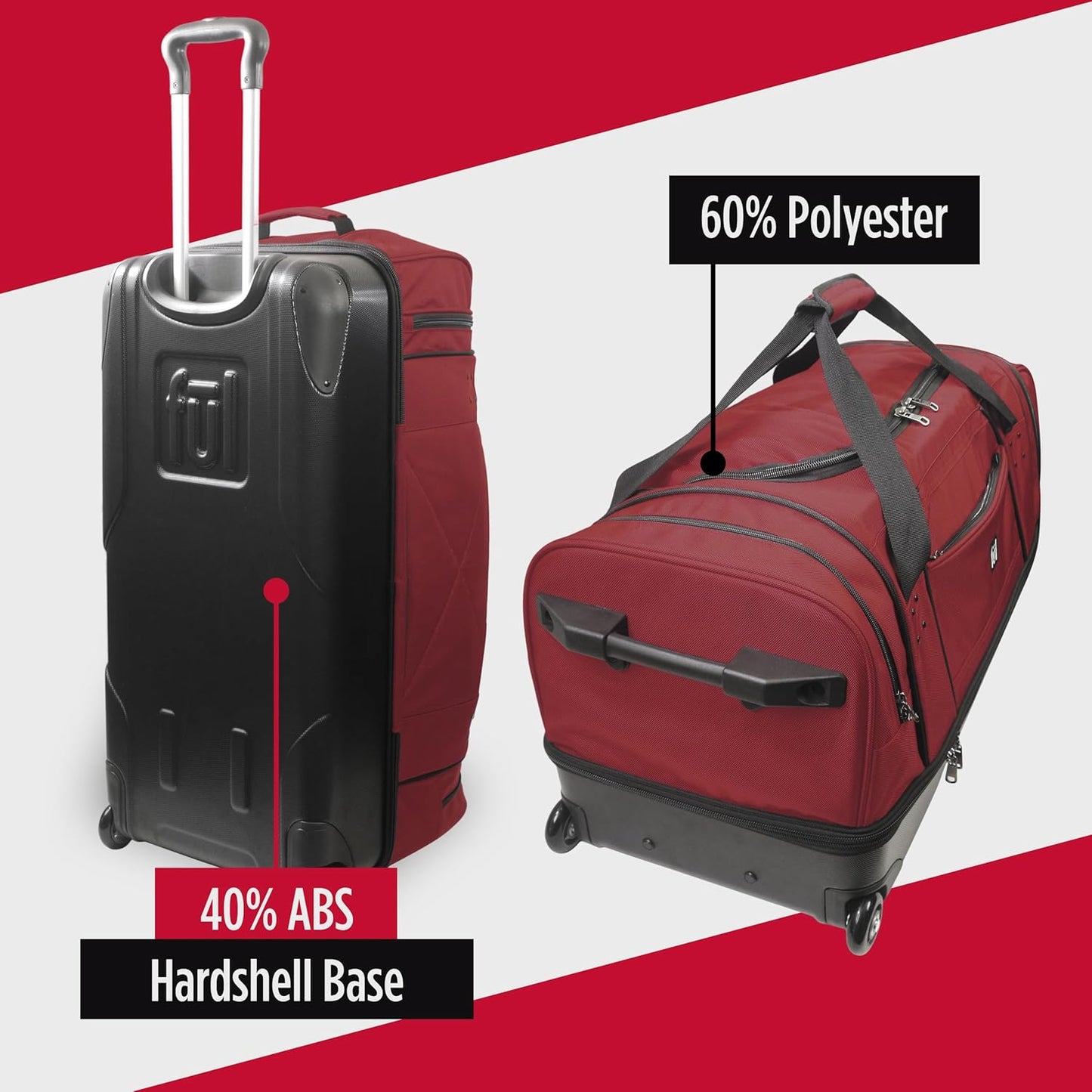 FUL Workhorse 30 Inch Rolling Duffel Bag, Checked Travel Luggage with Hardshell Base and Wheels