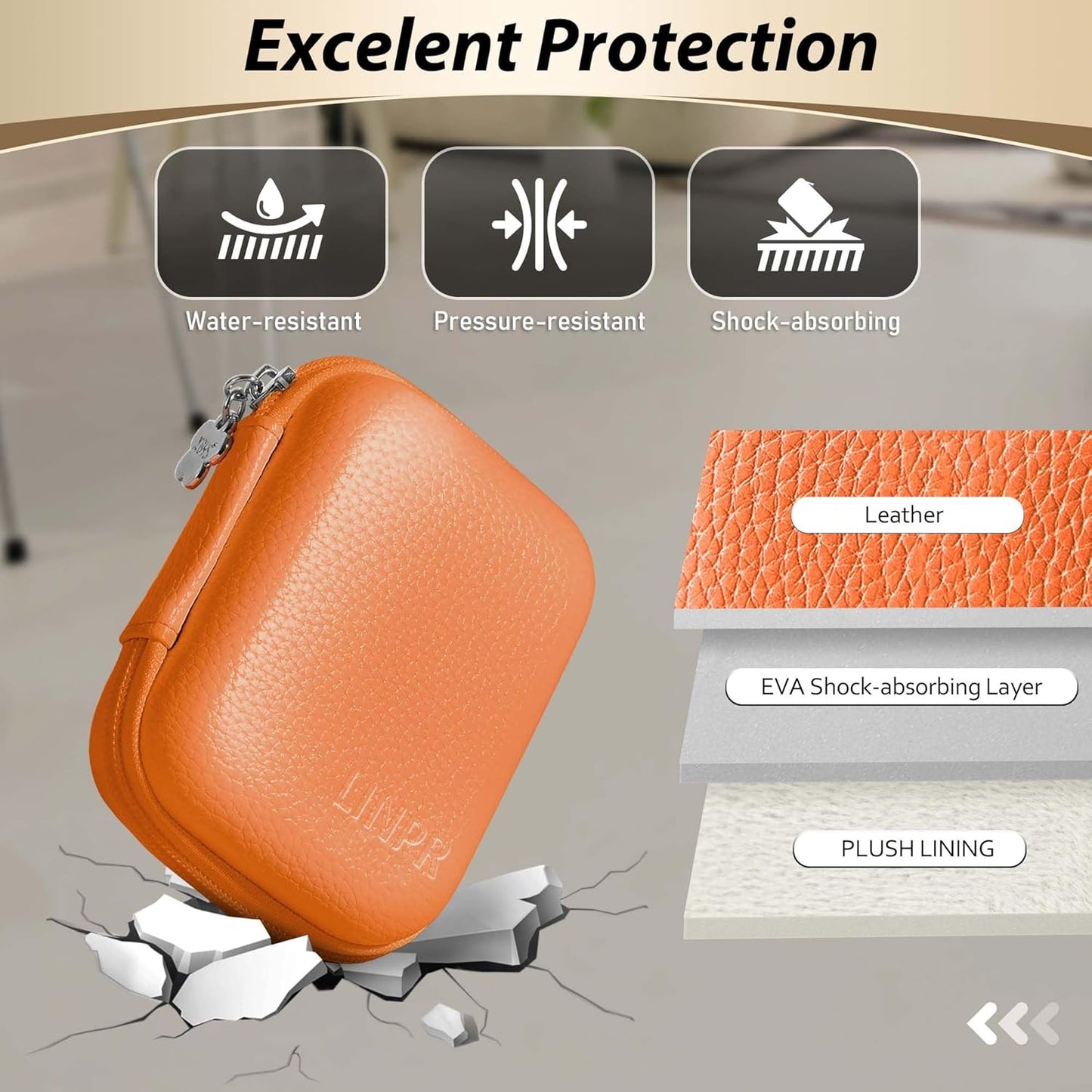Digital Camera Case for CAMKORY, KODAK PIXPRO FZ45/FZ55, Canon IXUS 285 HS, Lecran, Small Travel Compact Camera Holder with Mesh Pocket for Accessories SD Card (Orange)