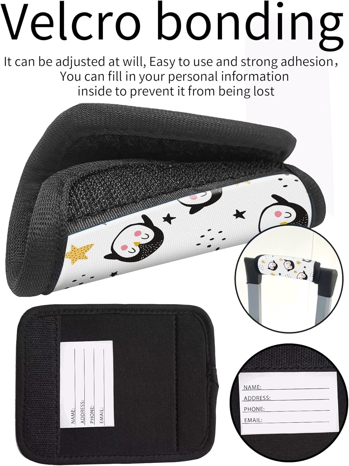 2 Pack Luggage Handle Wrap Travel Tags - Set of Luggage Tags for Suitcases, Identifiers, Marker, and Handle Covers - Cruise Accessories and Travel Gifts（Cute Penguin