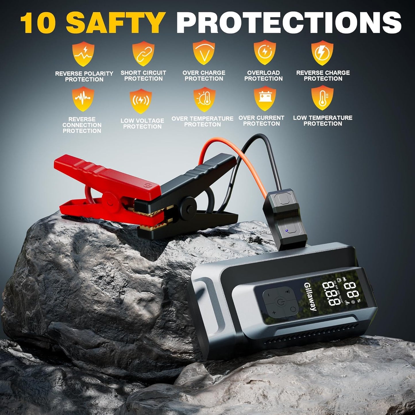 Jump Starter 4500A Car Jumper Starter Portable with 150PSI Tire Inflator, Battery Jumper Starter Portable, Air Compressor, Flashlight and Power Bank
