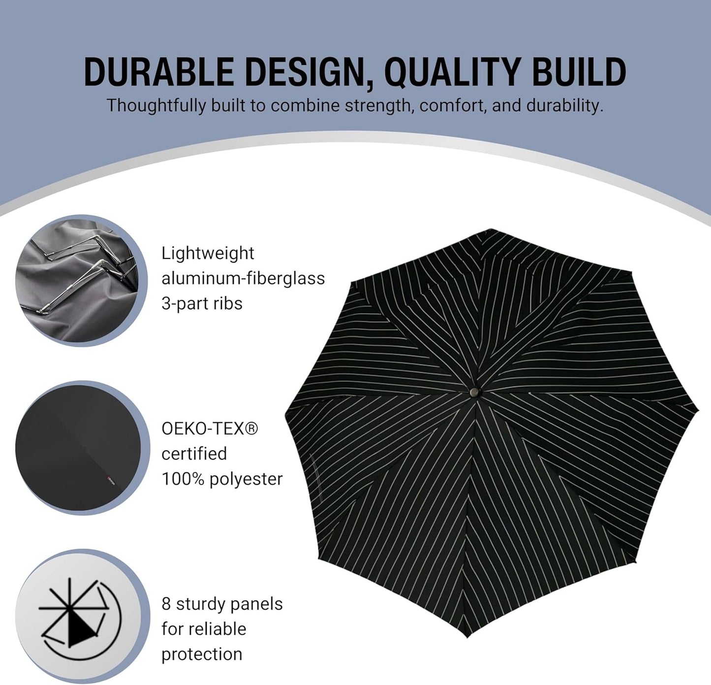 Knirps T.260 Medium Automatic Open Close Rain Umbrella with Curved Handle and Carrying Case - Compact Windproof Travel Umbrellas for Adults, 97cm Diamteter