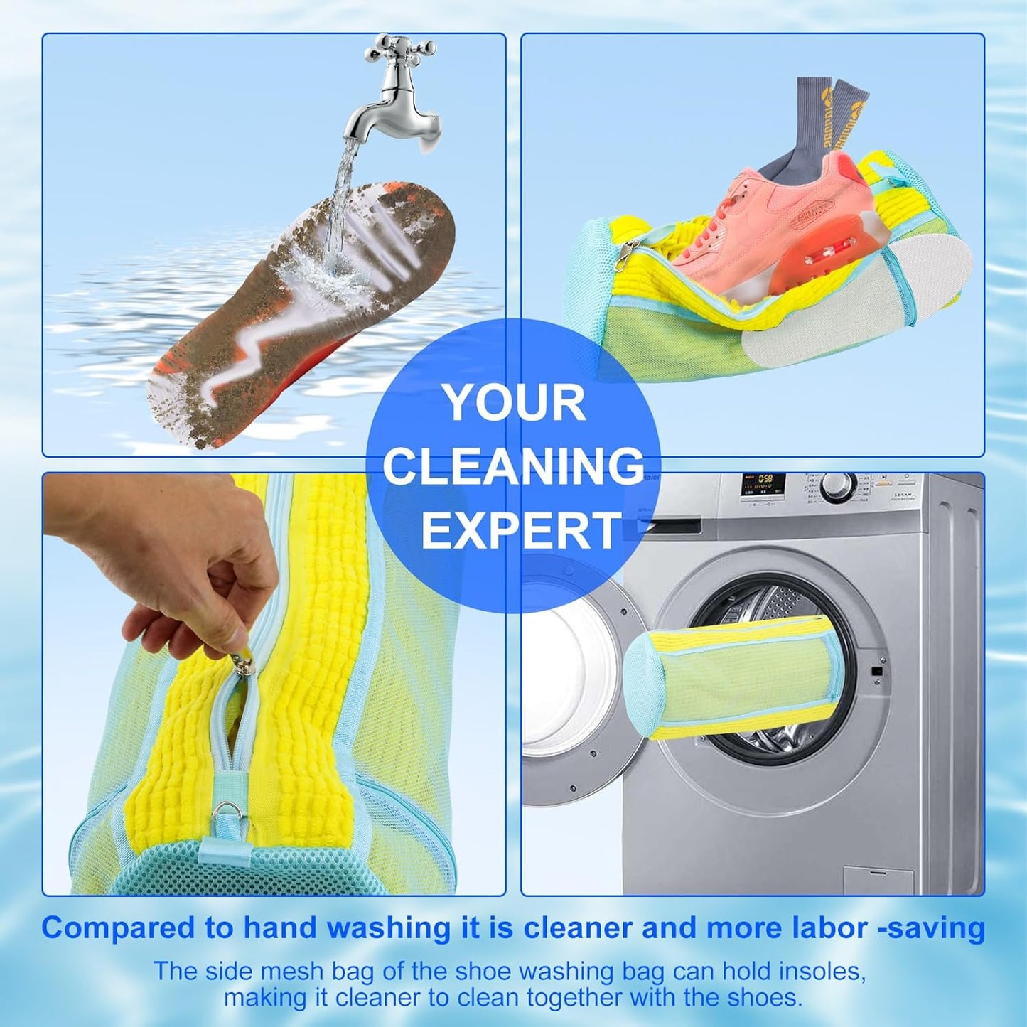 Shoe Washing Bags for Washing Machine – Durable Shoe Washing Machine Bags for All Shoe Types Sizes (Large Yellow 2PCS）