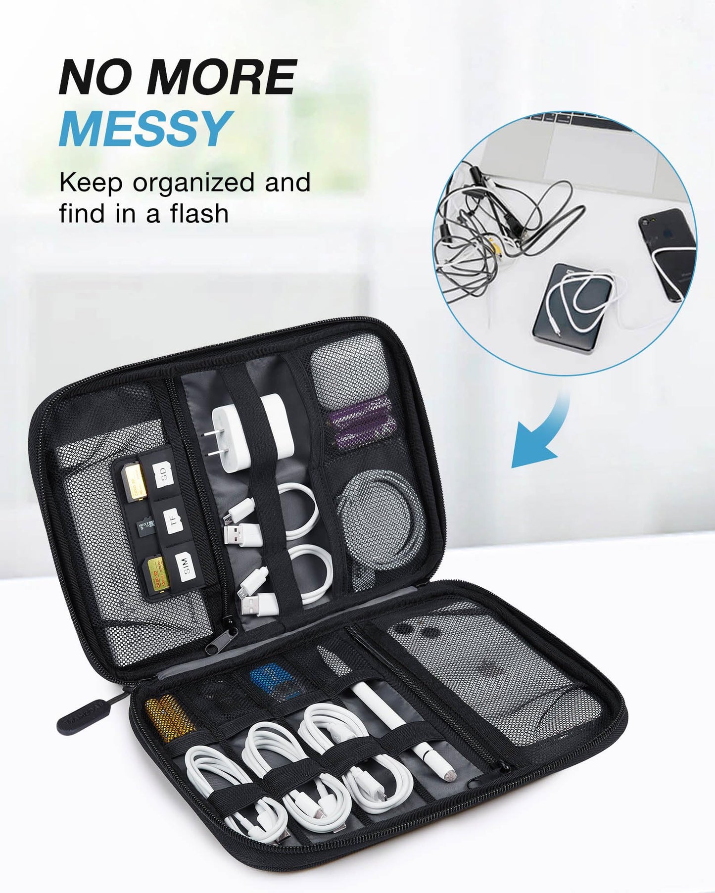 BAGSMART Large Electronic Organizer Travel Case for Tech Accessories, Black