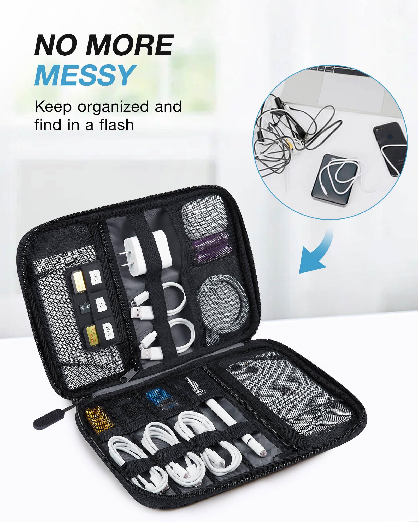 BAGSMART Large Electronic Organizer Travel Case for Tech Accessories, Black