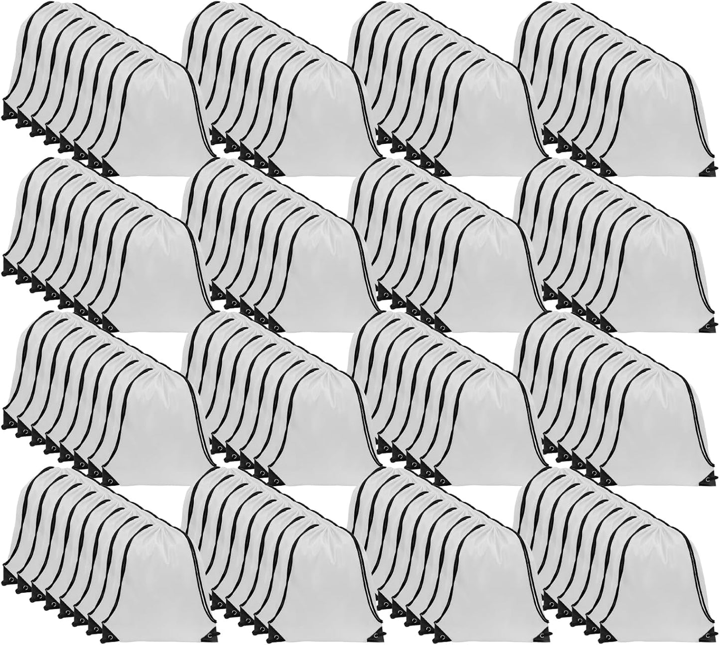 GoodtoU Drawstring Bags Bulk Nylon Backpack Draw String Back Bag Cinch Sack Drawstring Gym Bag Backpack for Sport, Traveling, Team (White, 128Pcs)