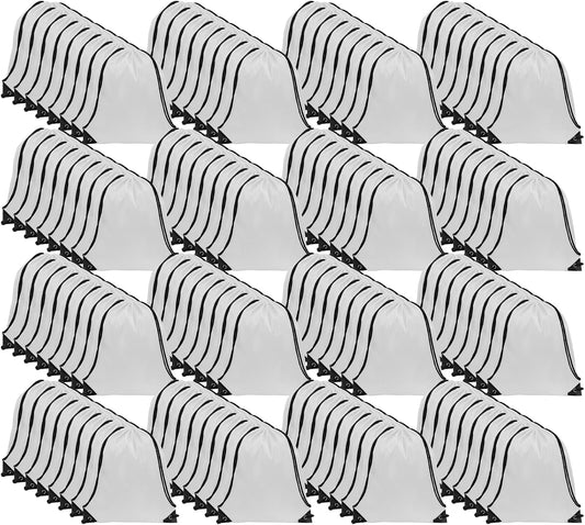 GoodtoU Drawstring Bags Bulk Nylon Backpack Draw String Back Bag Cinch Sack Drawstring Gym Bag Backpack for Sport, Traveling, Team (White, 128Pcs)