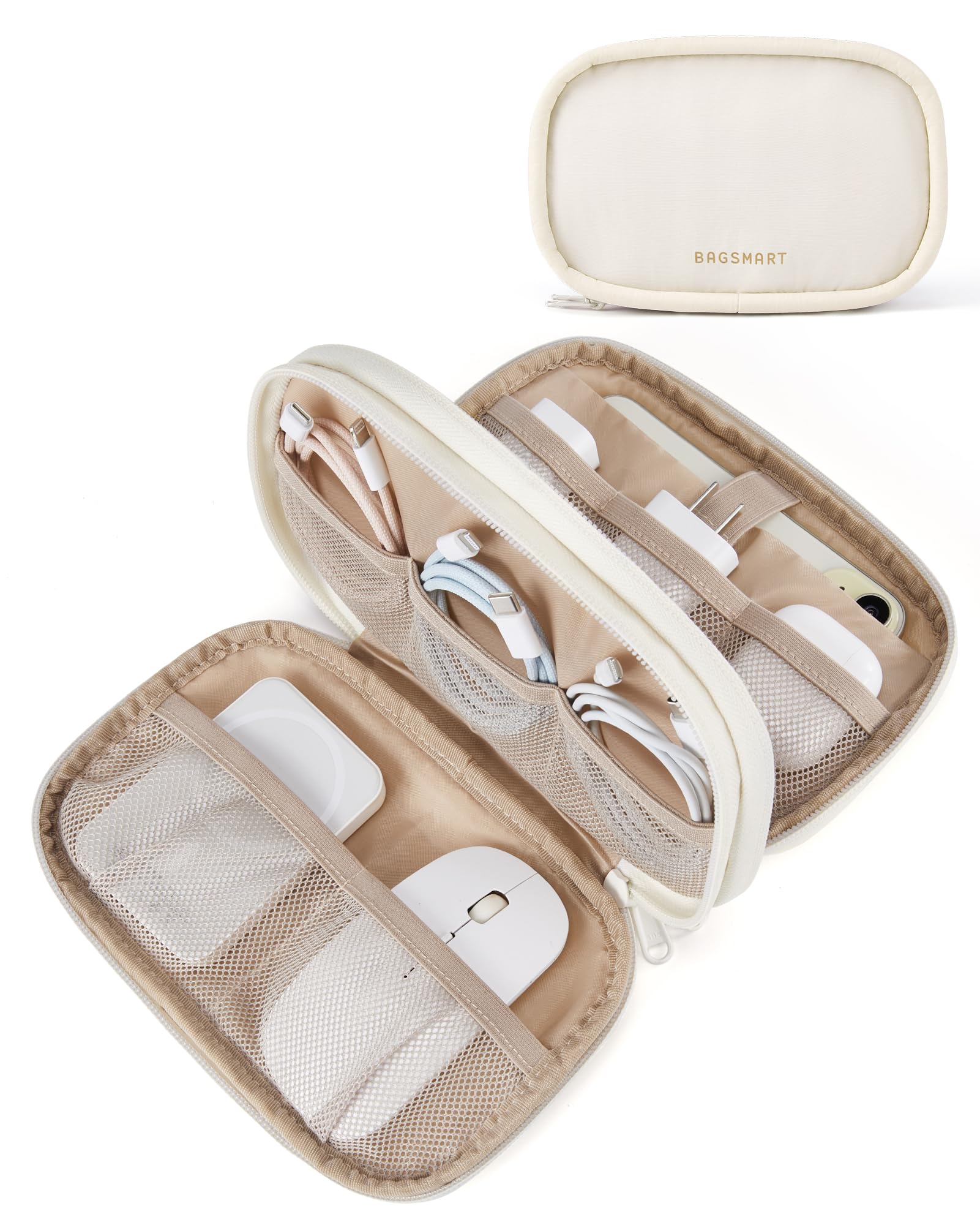 BAGSMART Electronics Organizer Travel Case for Cords Chargers Phones, Beige