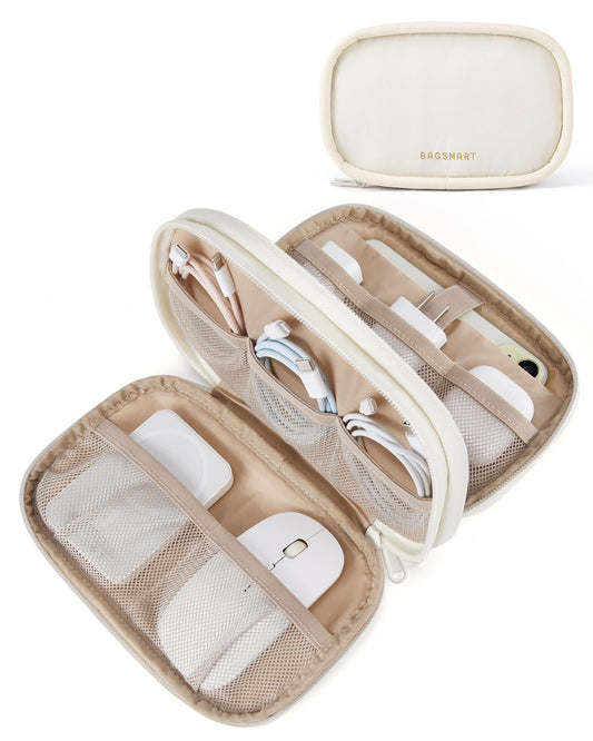 BAGSMART Electronics Organizer Travel Case for Cords Chargers Phones, Beige