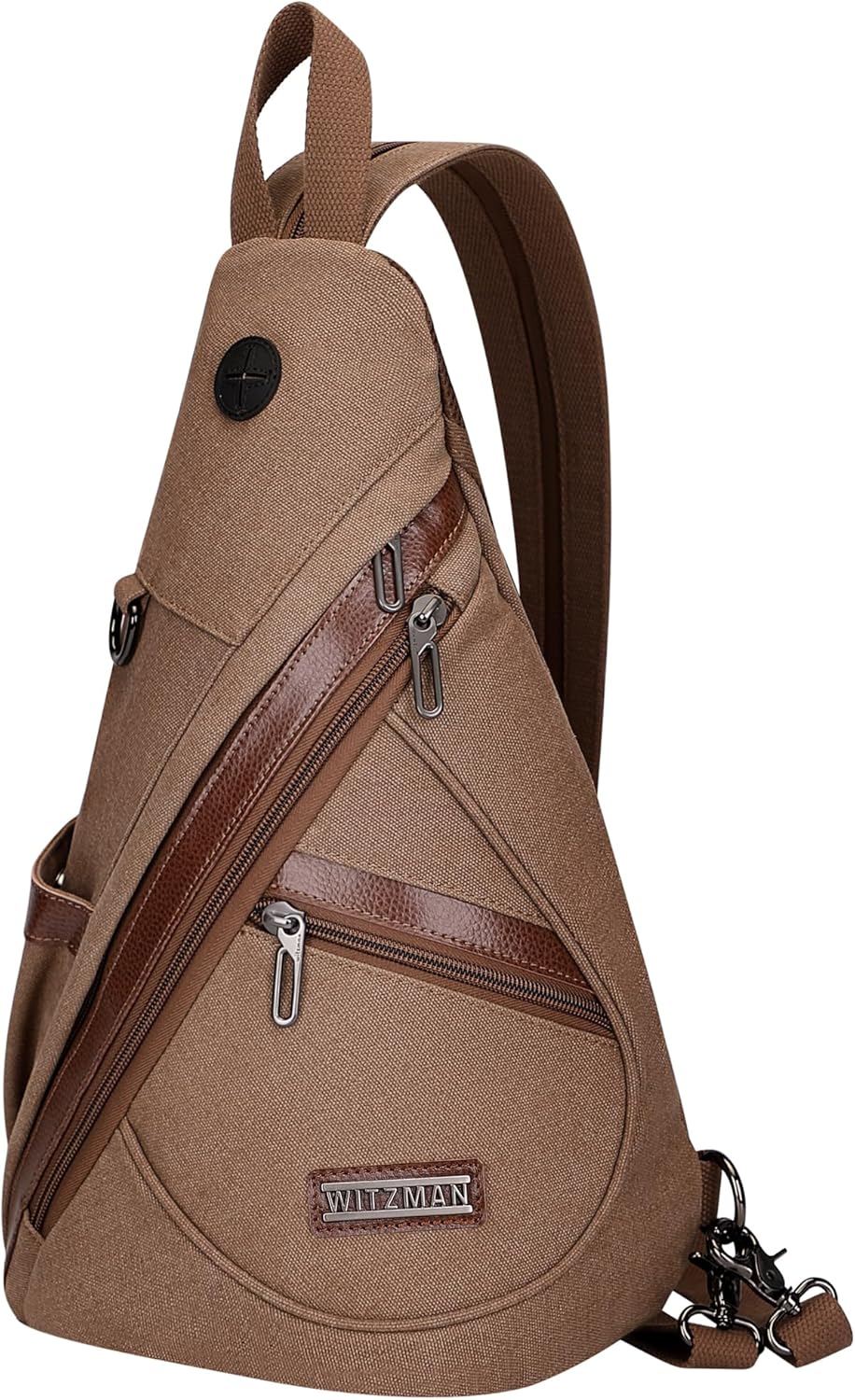 WITZMAN Canvas Sling Bag for Men Women Convertible Sling Backpack Crossbody Vintage Chest Bag Travel Casual Daypack（A8003 Brown）