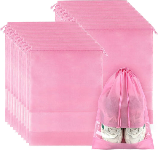 20 Pack Shoe Bags for Travel, Large Travel Shoe Bags for Packing with Clear Window, Dustproof Drawstring Travel Shoe Storage Bags Travel Essentials for Men & Women, Pink