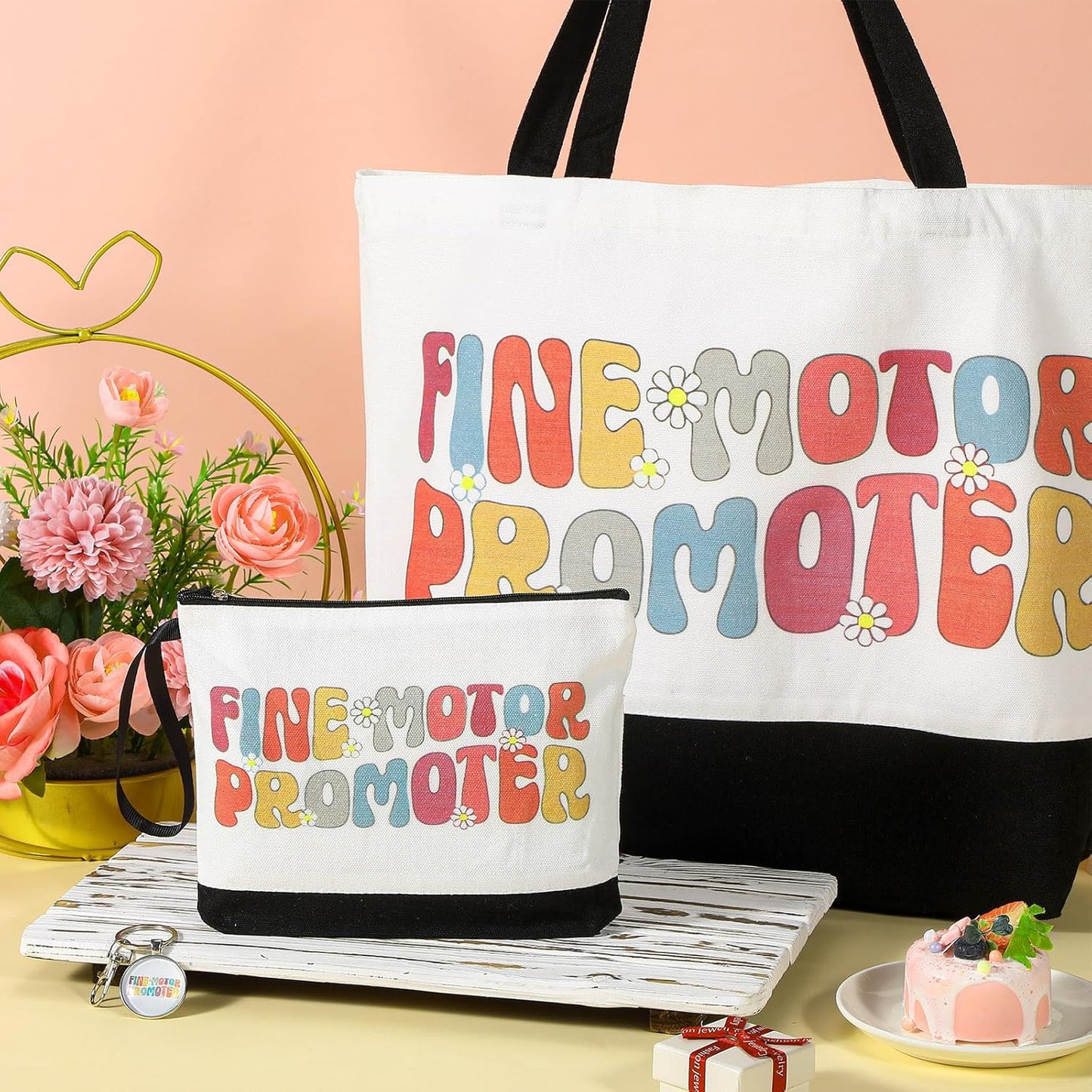 Kacctyen 3 Pcs Occupational Therapy Gifts Canvas Tote Bag Mental Healthy Makeup Cosmetic Bag Psychology Appreciation Keychains OT Gifts for Women Therapists Birthday Christmas