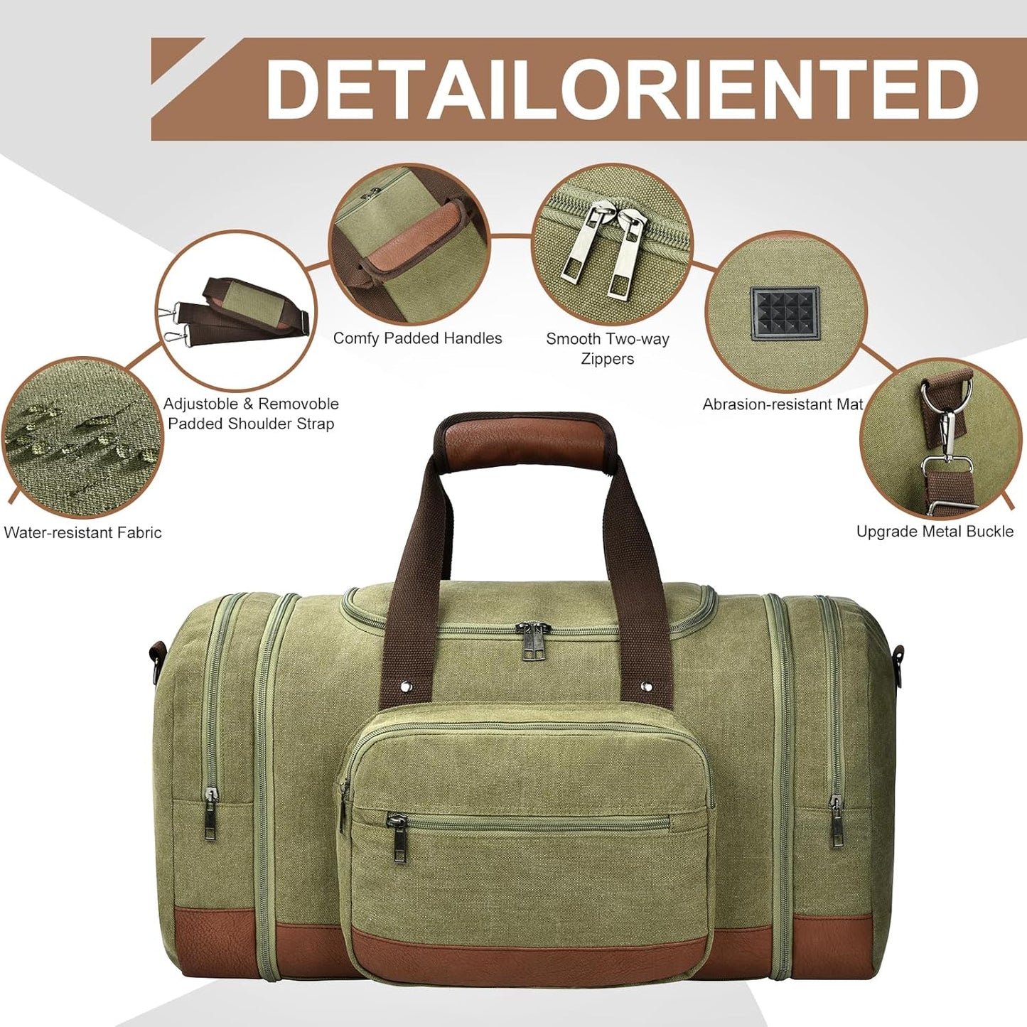 Litvyak Duffle Bag for Travel, Canvas Travel Duffel Bags Overnight Weekend Gym Carry On Luggage Bag for Men & Women (Army Green+Toiletry Bag, 50L)