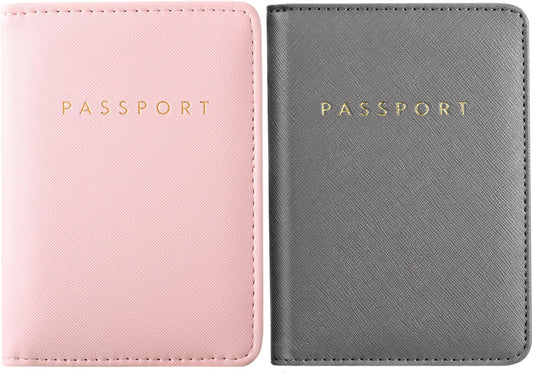 Frienda 2 Pieces Bridal Passport Covers Holder Waterproof Leather Holder Covers Travel Wallet Passport Case for Women and Men