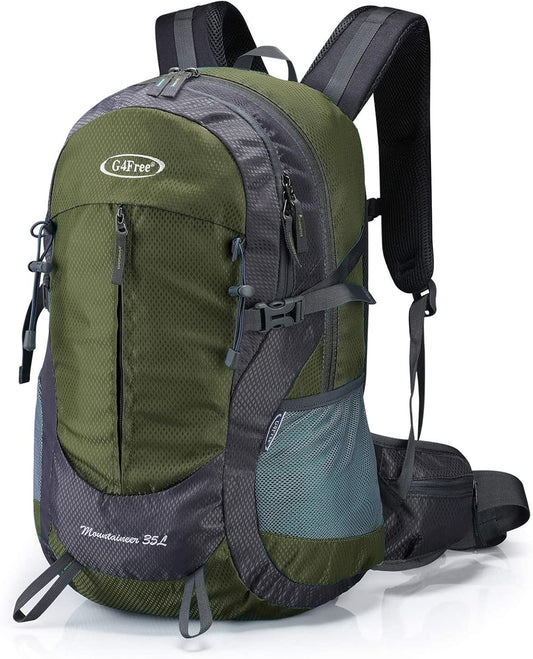 G4Free 35L Hiking Backpack Water Resistant Outdoor Sports Travel Daypack Lightweight with Rain Cover for Women Men (Army Green)