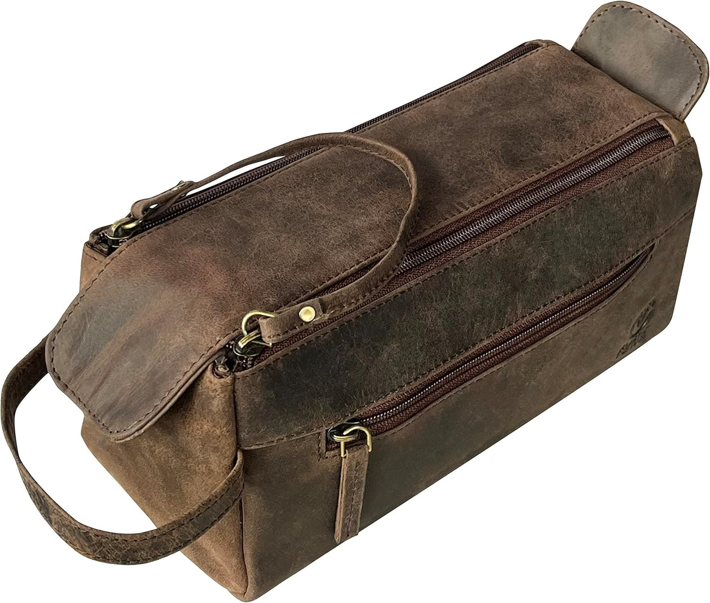 RUSTIC TOWN Buffalo Leather Toiletry Bag : Vintage Travel Shaving & Ditty Kit : for Toiletries, Cosmetics & More : Spacious Interior & Waterproof Lining : Compact, Fits Easily in Luggage
